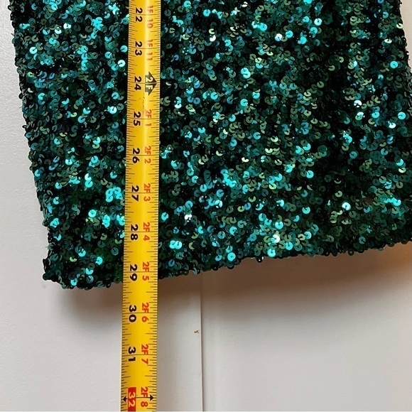 Lulus Teal Blue Black Sequin One-Shoulder Bodycon Mini Dress Medium Prom Lulu - Picture 7 of 12